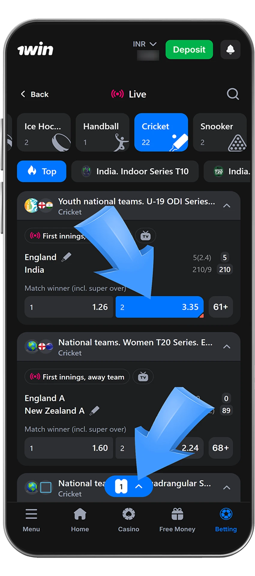 Placing a bet on a specific market at 1win