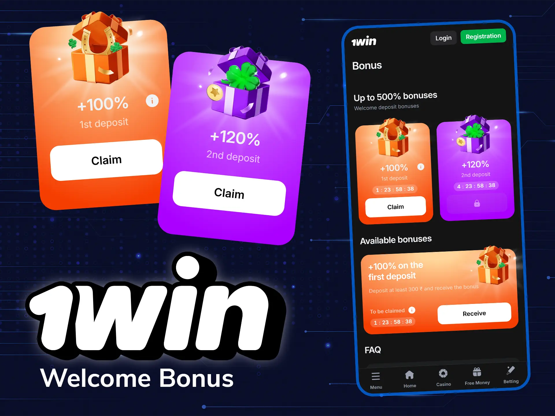 Welcome bonus on the 1win website