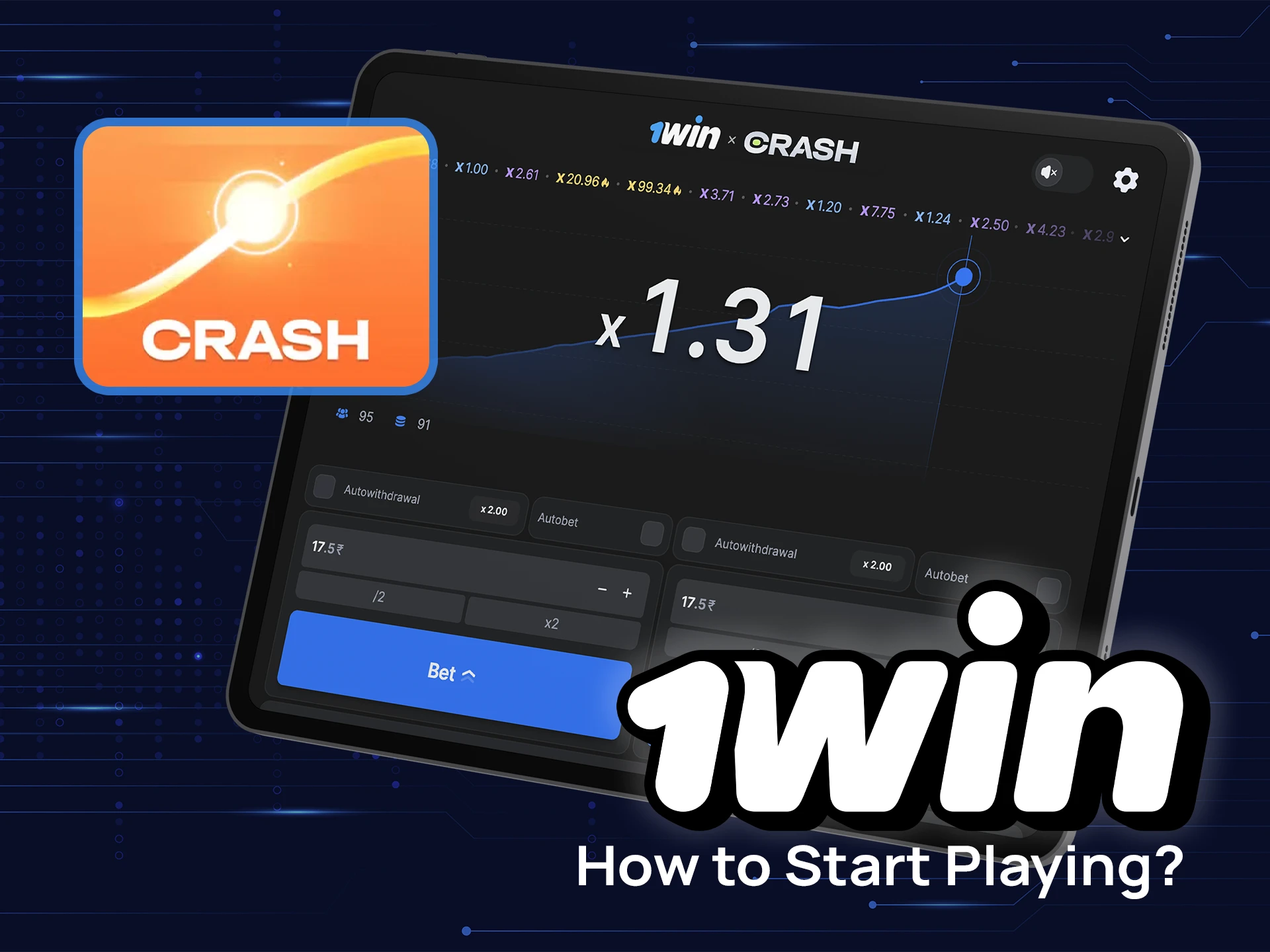 Find out how to quickly start playing Crash on 1win and win.