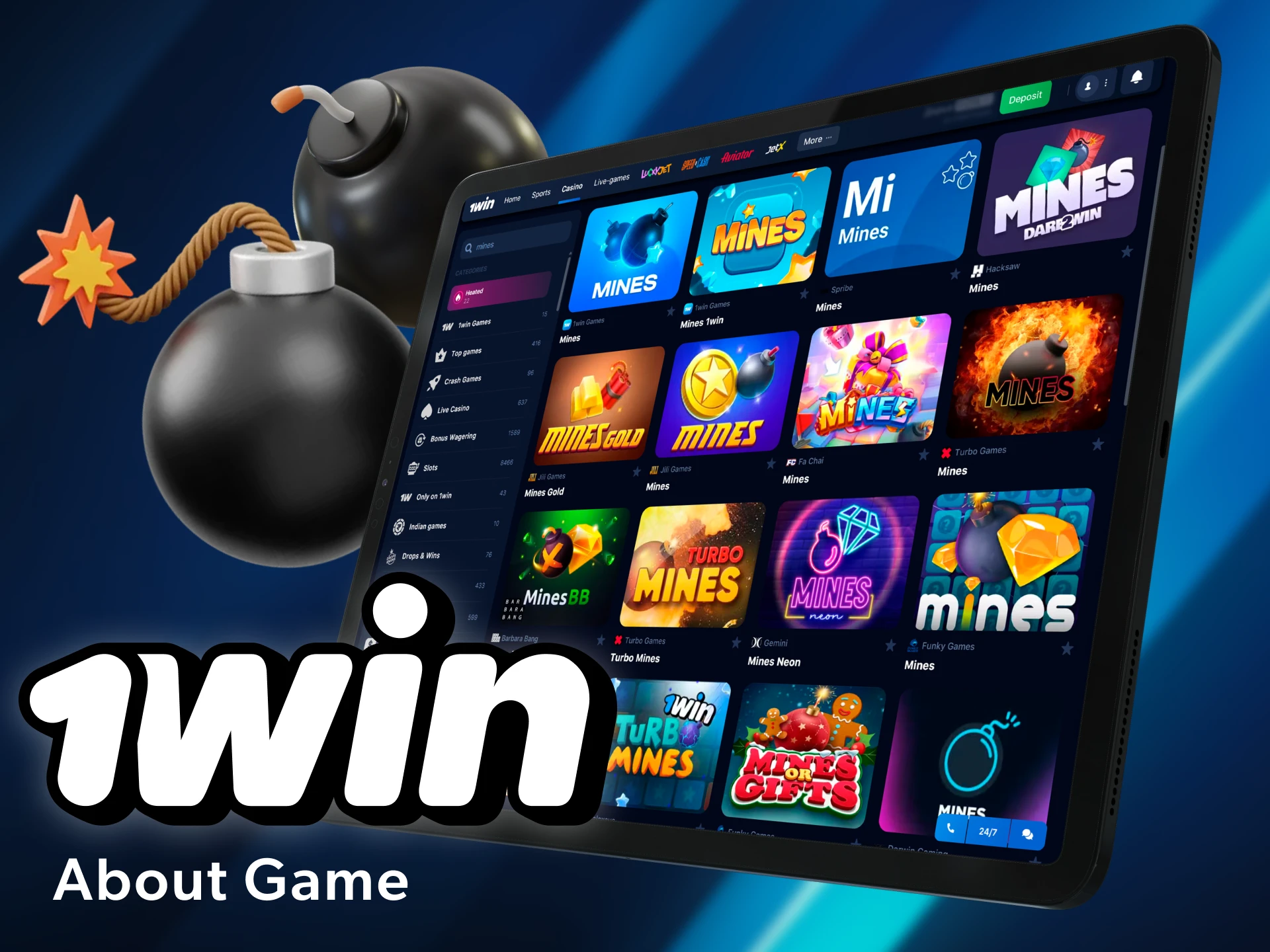 Try your luck in mines games at the 1win online casino.